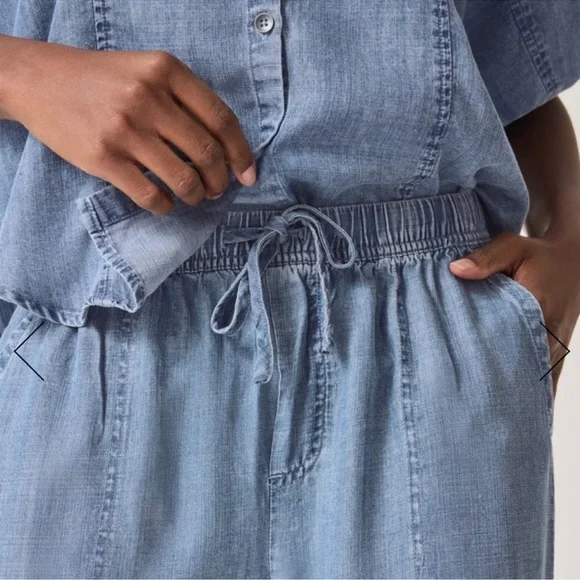 $168 Splendid  Angie Indigo Pant Sz L cropped wide leg super soft & lightweight - Picture 2 of 14